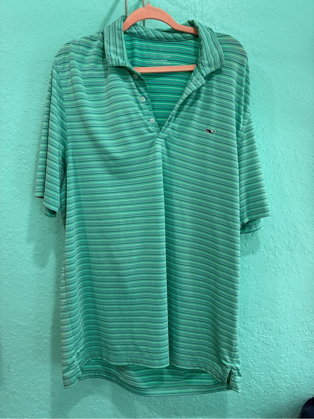 Vineyard Vines Mint Green Striped Polo Shirt performance L coastal preppy golf